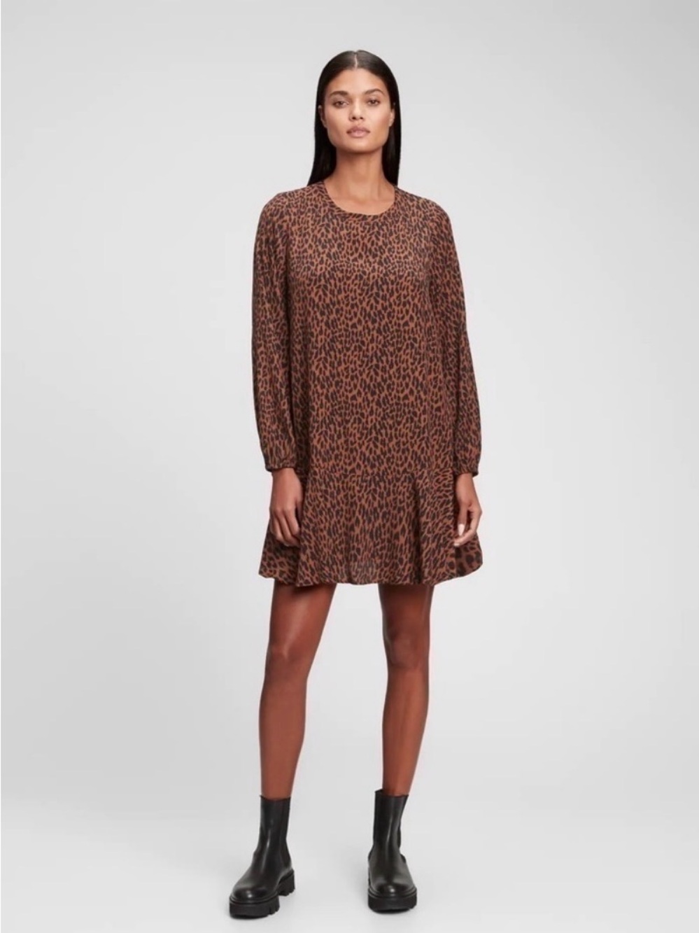 GAP 🐆 Women’s Ruffled Skirt Dress Size Small Brown/Black Animal Print